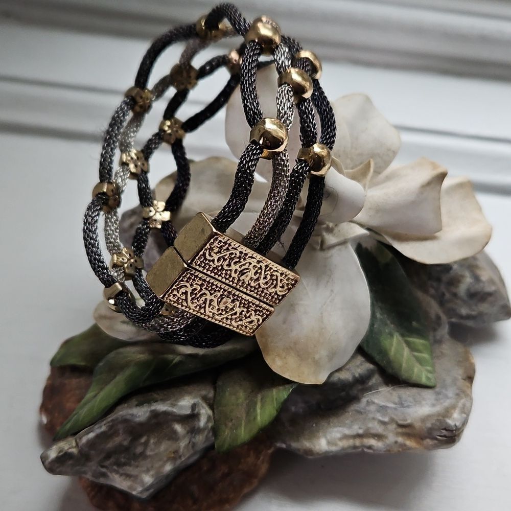 Vintage Black and Silver Multi-Strand Bracelet